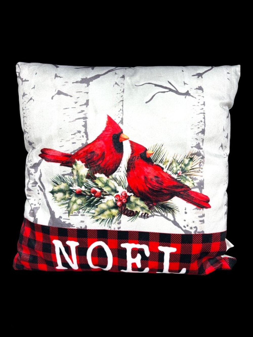 DBR International Light Up Cardinal Christmas Noel Buffalo Plaid Pillow